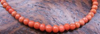 Lovely,  Long,  Vintage Real Carved Graduated Salmon Coral Bead Necklace 14g