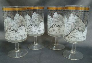 Set Of 4 Vintage Cera Dow Jones Industrial Average Wine Glasses