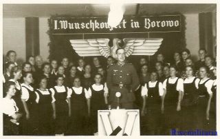 Port.  Photo: Rare Wehrmacht Officer W/ Bdm Girls At Podium; Borowo,  Poland