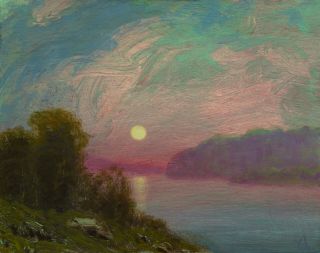 Oil Painting Landscape Western Art Pink Clouds Vintage Moon 0 Max Cole