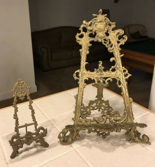 Vintage Ornate Victorian Style Brass Easel Art Picture Frame Table Top Stand 15”