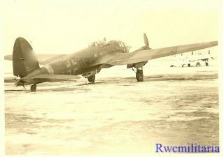 Best Luftwaffe He - 111 Bomber (??,  Dh) Parked In Winter On Airfield