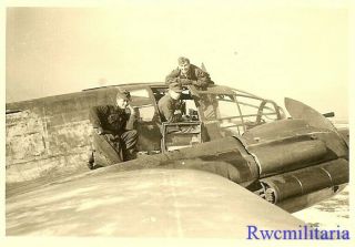 Best Luftwaffe Soldiers Posed In Nose Section Of He - 111 Bomber On Airfield