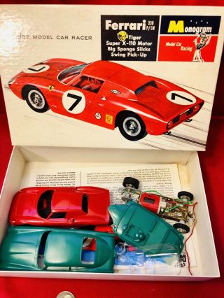 Vintage Monogram Ferrari 1/32 Scale Slot Car 7 Green/red