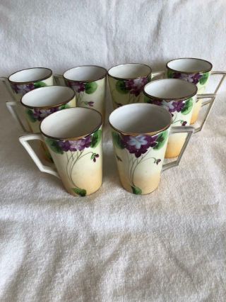 9 - Piece VTG NIPPON JE - OH Hand Painted VIOLETS Lemonade Set - PITCHER & 8 MUGS 2