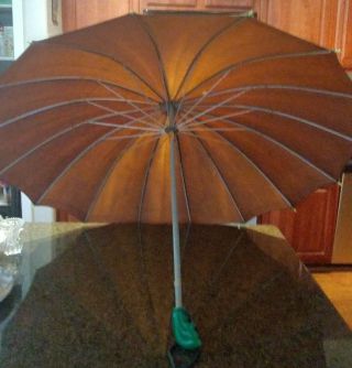 Vintage Umbrella Parasol Bakelite/lucite Handle Brown With Green Handle