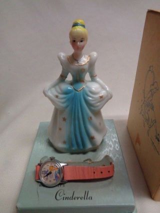 Vintage Cinderella Walt Disney Figurine Pink Watch Box