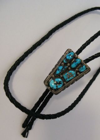 Vintage Navajo Sterling & Turquoise Nugget Bolo Tie Signed Ds