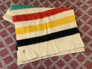 Vintage " Hudson Bay " 4 Point 100 Wool Blanket 86” X 66” Made In England