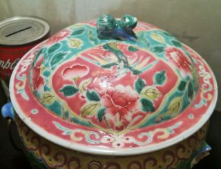 BROKEN chinese pottery peranakan straits vtg porcelain ginger jar famille rose 7