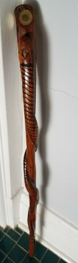 Stunning Hand Carved " Snake " Wooden Walking Stick/cane " Wow "