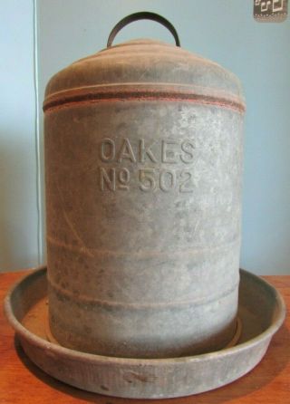 Vintage Antique Galvanized 2 Gallon Oakes No 502 Chicken Waterer Poultry