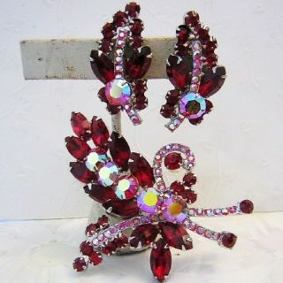 Juliana Exquisite Red Rhinestones Book Featured Pin & Earrings