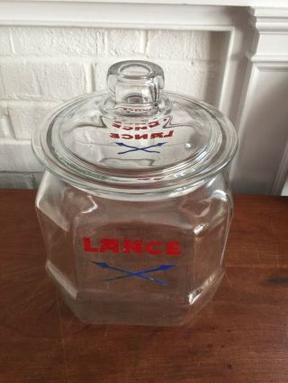 Vintage Lance General Store Counter Top Jar 8 Sided W/ Glass Lid