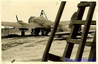 Best Luftwaffe He - 111 Bomber (g1,  Km) Being Serviced On Airfield