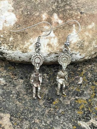 Sterling PAIR Danza Azteca Dancers Vintage Aztec Mayan Inca Mexican EARRINGS 8