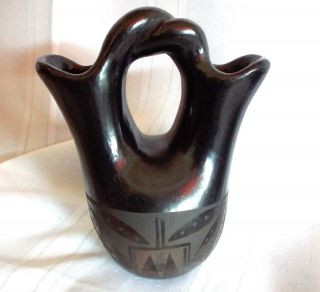 Vintage Santa Clara Wedding Vase Signed Jms 5 3/4 " High X 4 & 1/4 " Spout Tip Pot