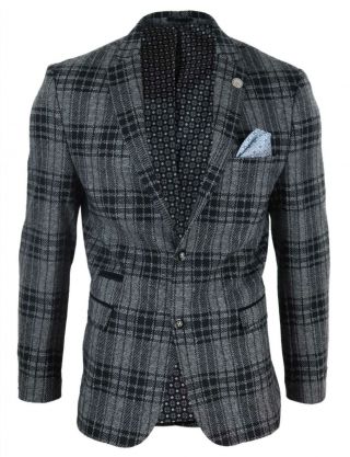 Mens 3 Piece Tweed Suit Seperately Herringbone Check Vintage Peaky Blinders