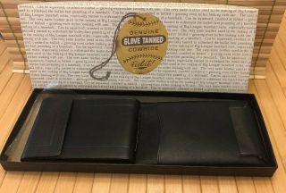Vintage Men’s Black Bi Fold Wallet Cowhide Glove Tanned W/ Box Men’s Wallet