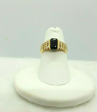 Vintage 14k Yellow Gold Ring With Blue Sapphire And Diamonds