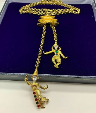 Kjl (kenneth J Lane) Lariat Thai Dancers/pagoda Crystal Gold Plated Necklace