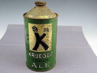 Vintage Krueger Cream Ale Cone Top Beer Can Full Quart With Cap 2