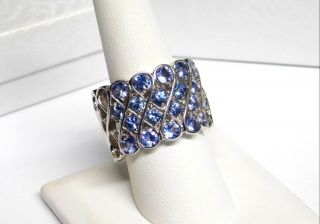 Large Sterling Silver Tanzanite Wide Weave Statement Band Ring Sz 9.  5