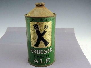 Vintage Krueger Cream Ale Cone Top Beer Can Full Quart With Cap 1