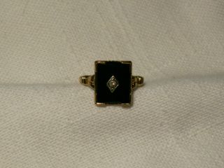 .  Vintage 10k Gold Filled,  Center Diamond Onyx Ring.  Size 6.