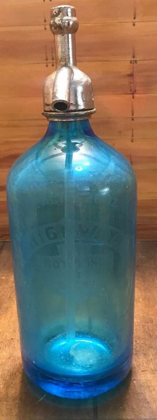 Vtg Blue Seltzer Bottle Highway Bottling Co Brooklyn Ny Czechoslovakia