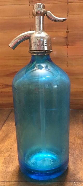 VTG Blue Seltzer Bottle Highway Bottling Co Brooklyn NY Czechoslovakia 3