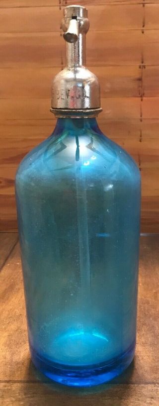 VTG Blue Seltzer Bottle Highway Bottling Co Brooklyn NY Czechoslovakia 4