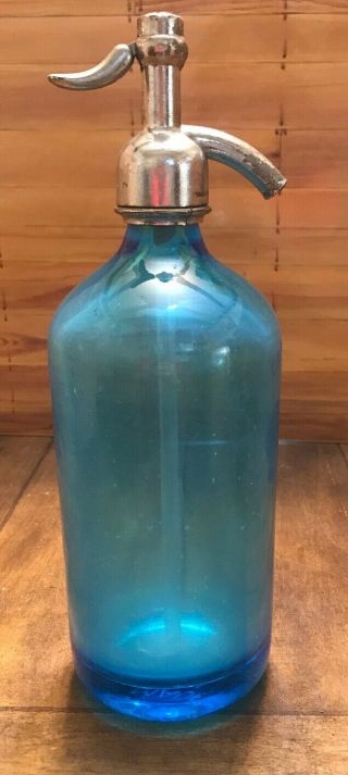 VTG Blue Seltzer Bottle Highway Bottling Co Brooklyn NY Czechoslovakia 5