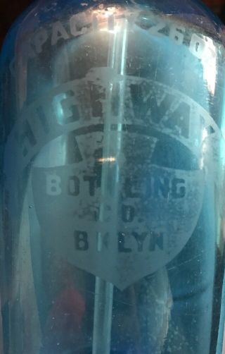 VTG Blue Seltzer Bottle Highway Bottling Co Brooklyn NY Czechoslovakia 6