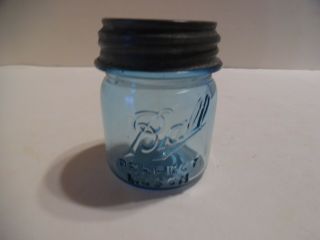 Vtg 1915 1923 Ball Perfect Mason Blue 1/2 Half Pint Canning Jar And Lid Mold 4