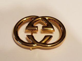 Vintage Authentic Gucci Gg Belt Buckle Interlocking Gold Woman Man Made In Italy