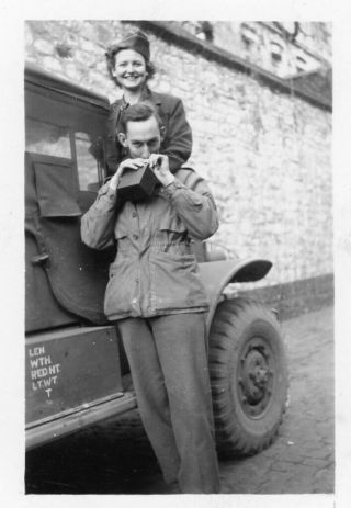 Org Wwii Photo: American Gi With Sweetheart & Willy Jeep