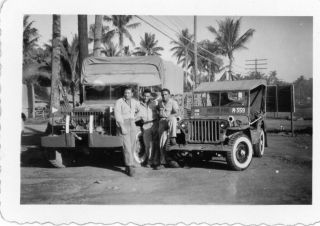 Org Wwii Photo: American Gi’s With Willy’s Jeep & Large Truck