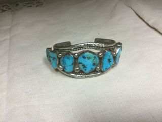 Vintage Huge Navajo Turquoise Nugget Cuff Bracelet Sterling Silver 1940 