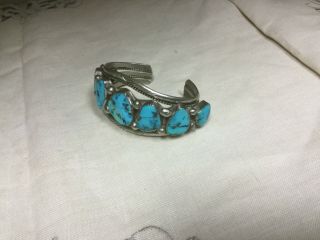 Vintage HUGE Navajo Turquoise Nugget Cuff Bracelet Sterling Silver 1940 ' s 