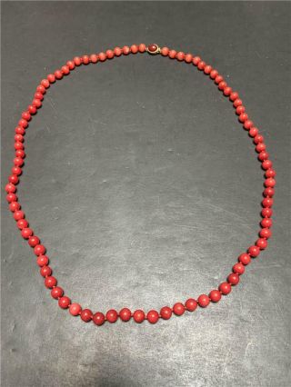 Antique Chinese Silver And Red Jade Bead Necklace