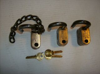 3 Antique Vintage YALE & TOWNE PIN TUMBLER Brass Padlock Lock & Keys 4