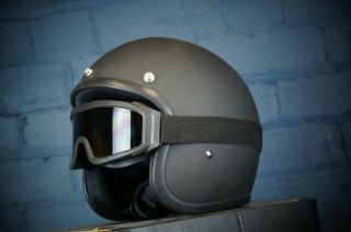 Matrix Low Profile Open Face Helmet Matt Black Vintage Size Large,  2 Lens