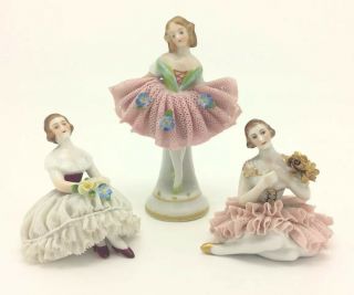 Vintage German Muller Volkstedt Ballerina Dancer Porcelain Figurine Dresden Lace