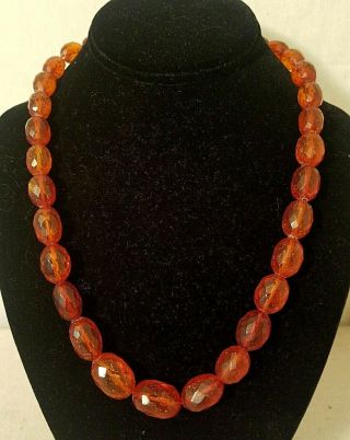 Vintage Art Deco Amber Faceted Bead Necklace 41.  6g Honey And Cherry