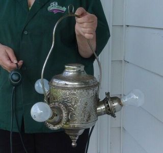 Antique Vintage Hanging Kerosene Angle Lamp Electrified Parts Repair Or Use
