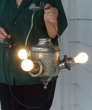 Antique Vintage HANGING KEROSENE ANGLE LAMP ELECTRIFIED Parts Repair or Use 2