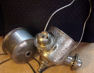 Antique Vintage HANGING KEROSENE ANGLE LAMP ELECTRIFIED Parts Repair or Use 8