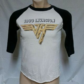 Vtg 1980 Van Halen Invasion Tour T Shirt Raglan 80s Concert Band Rock Tee Medium