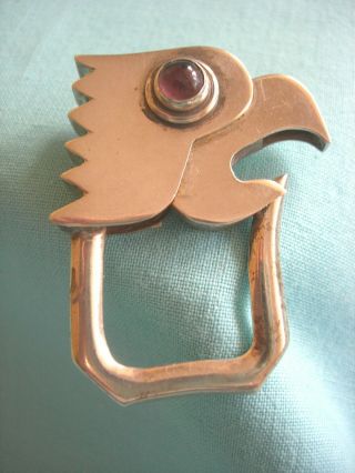 Mexico Sterling Silver Parrot / Eagle Head Amethyst Eyes Key Ring